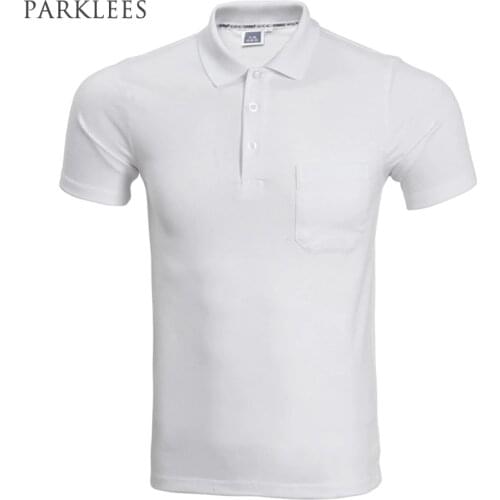 2020 Brand Polo Shirt Men Fashion Short Sleeve Solid Color Pocket Polo Homme Casual Slim Fit Mens Polos White Black XXXL