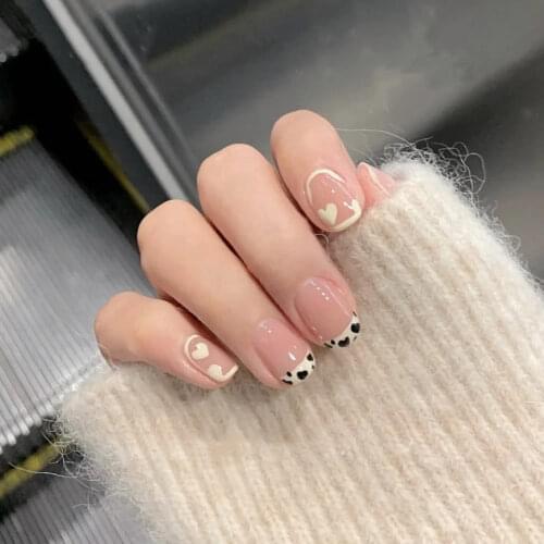 24Pcs Heart False Nails Artifical Nails With Leopard Design French Tips Press On Nails Coffin Fake Nails With Glue Sticker