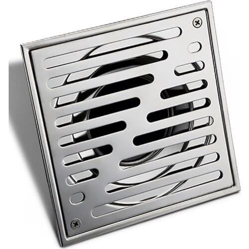 304 Stainless Steel 15 X 15 cm Square Shower Floor Drain with Removable Strainer φ66 outlet