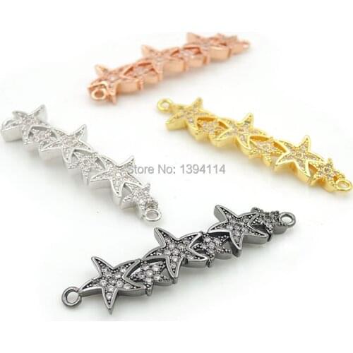 36*9*3mm Micro Pave Clear CZ Combination Of 6 Starfishs Arc Connectors Fit For Making Bracelets Jewelry