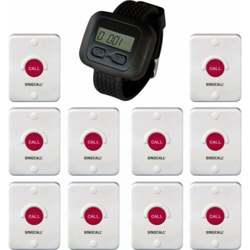 SINGCALL Wireless Hotel Service System, Waterproof, Sun-Proof, Dustproof, Set in the Bathroom or Outdoor, 10 Pagers,1 Receiver