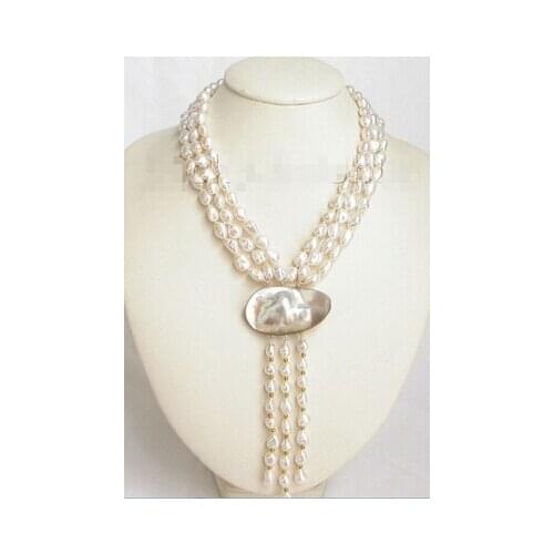 Lustrous 3row baroque white Reborn Keshi pearl necklace j6743 Factory Wholesale price Women Gift word Jewelry