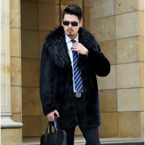 Big fur collar autumn faux mink leather jacket mens winter thicken warm fur leather coat men loose jackets jaqueta de couro