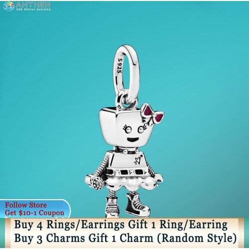 Ahthen 925 Sterling Silver Beads Bella Bot Punk Band Dangle Charms fit Original Pandora Bracelets Women Jewelry Making Girl Gift