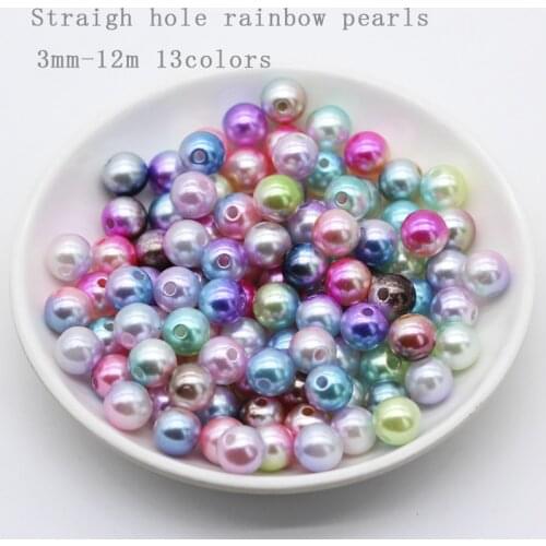 3-12mm Rainbow Mermaid Round ABS Imitation pearl acrylic spacer beads for beaded jewelry making findings DIY sewing accessories