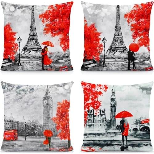 Eiffel Tower Big Ben Pillow Case Pillow Cover Cushion Cover 45x45cm Peach Skin Pillowcase Pillow Hugs Home Decoration Pillows