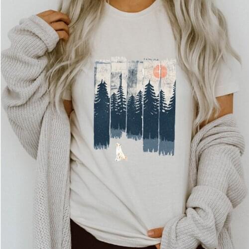 Women Graphic Forest Mountain Casual 90s Spring Summer Printing Lady Clothes Tops Clothing Tees Print Female Tshirt T-Shirt