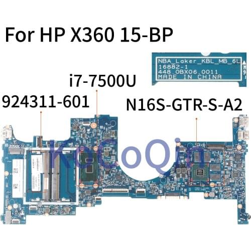 KoCoQin Laptop motherboard For HP TPN-W127 ENVY X360 15-BP SR341 i7-7500U 940MX 4GB Mainboard 16882-1 448.0BX06.0011 924311-601