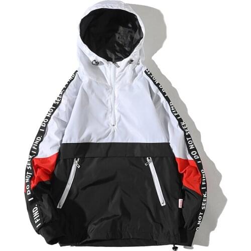 Hooded Jackets Men New Patchwork Color Block Pullover Jacket Fashion Tracksuit Casual Coat Men Hip Hop Streetwear