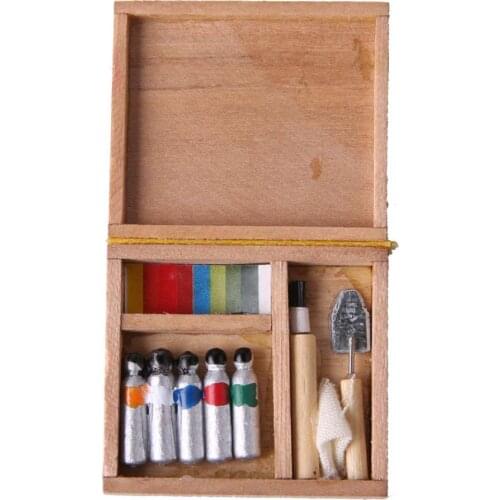 MagiDeal Multi-Colored 1/12 Scale Dollhouse Dec Miniatures Mini Wooden Watercolor Paint Tool Set for Kids Drawing Learning Toy