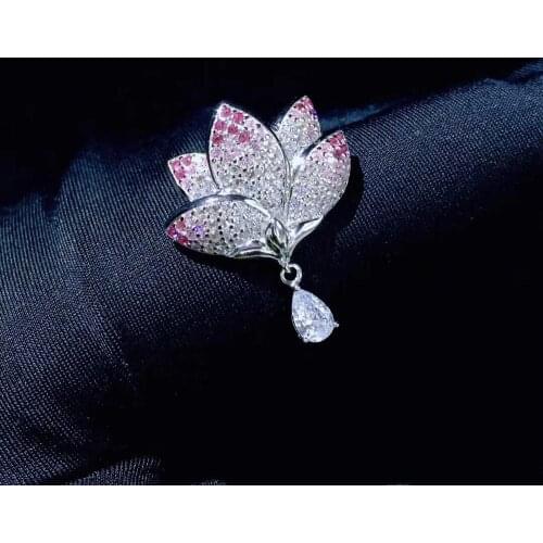 Prevent wardrobe malfunction small flower brooch lotus brooch pins 925 sterling silver with cubic zircon 22*27MM fashion