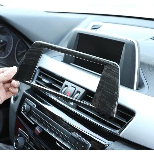 Black Wood Grain ABS Plastic Stickers Center Control Navigation Panel Frame Cover Trim for BMW X1 F48 2016-19 Models Accessories