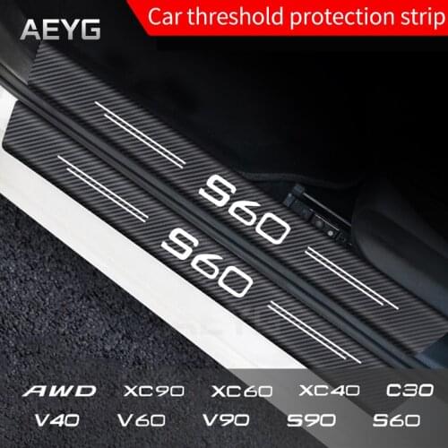 Carbon Fiber Car Door Sill Guard Protective Leather Stickers Vinyl Decals For Volvo AWD C30 S60 S90 V40 V60 V90 XC40 XC60 XC90