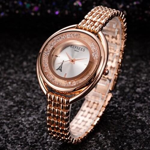 2019 New Women Watches Stylish Lady Rhinestone Dial Top Brand Gold Wristwatch Women Stainless Steel Watchband Clock Montre Homme