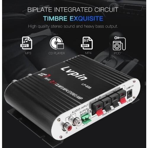 New For LVPIN 12V 200W Mini HiFi 2.1 Stereo Amplifier MP3 MP4 Car Radio Channels 2 House Super Bass Speaker Booster For Car