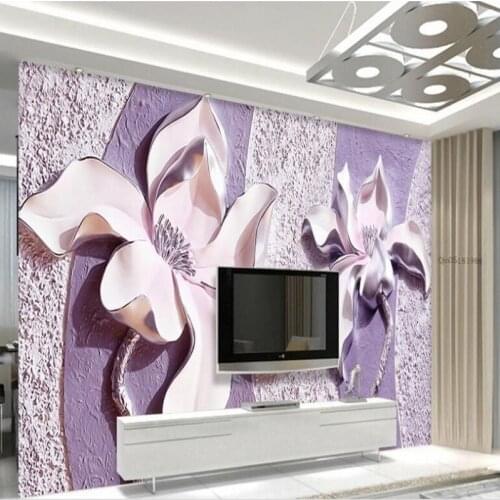 Customized murals embossed purple magnolia 3d TV background living room beding room bar KTV Kids room Self Adhesive wallpaper