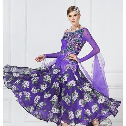 Waltz Dance Dresses Profession Ballroom Competition Dance Costume Women Standard Ballroom Dancing Dress lilac purple flower