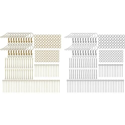 Silver Gold Color Earring Hooks 220 Pcs Coil Earring Deco Fish Hooks Ear Wire for Jewelry Making Connectors Open Rings