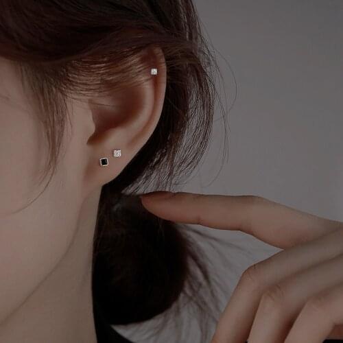 New Trendy Minimalist Crystal CZ Mini Small Ear Studs Earrings For Women/Men Geometric Square Tragus Cartilage Piercing Jewelry