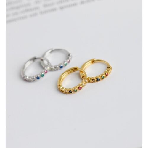 10mm 18k gold Authentic 925 Sterling silver Micro Colored Rainbow Zircon aaa+ Circle Hoop Huggie Earrings Fine jEWELRY TLE1105