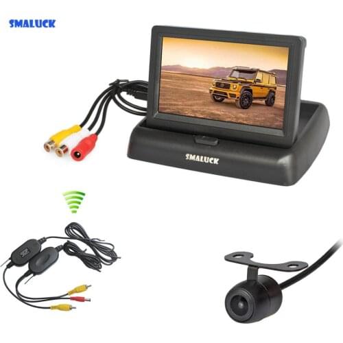 SMALUCK Wireless 4.3 Inch Foldable Rear View Monitor Car Monitor Reversing Camera Car Camera Kit Back Up Parking Accessories