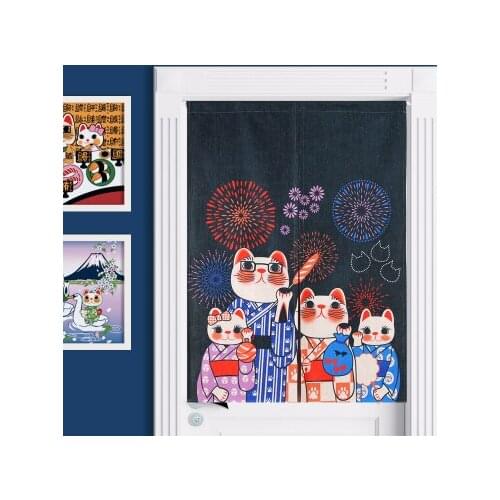 Japanese style cloth door curtain cotton and linen classical fortune cat partition porch kitchen home living room decoration