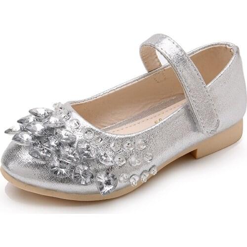 3-12 Year Fashion Crystal Wedding PU Leathe Shoes Little Girl Elegant Party Dresses Kids Child Princess Low-Heeled School Shoes