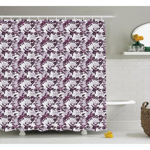 Rose Shower Curtain Vintage Watercolor Pattern Grunge Flowers Bouquets and Geometric Shapes Home Decoration Bathroom Curtains