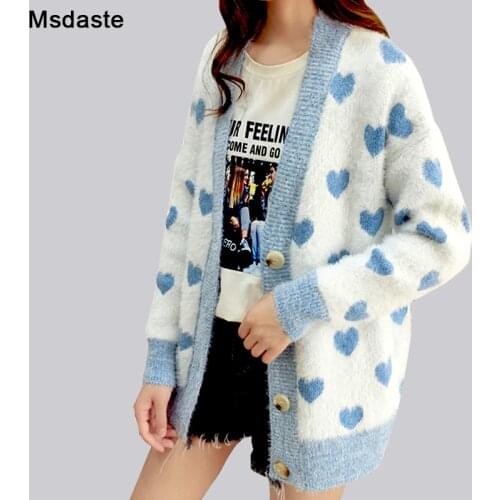 Sweater Cardigans Women 2020 Autumn Winter Casual Woman Knitted Tops Heart Casual Female Knitwear Soft Loose Woman Sweaters