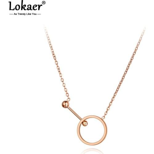 Lokaer Original Design Stainless Steel Rose Gold Choker Necklaces For Women Fashion Crystal Geometric Pendant Necklace N20240