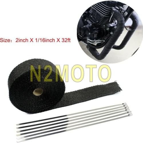 10 Meters Black Fiberglass Exhaust Muffler Pipe Warp Thermal Insulating Warp 2 Inch 32ft Header Heat Wrap tape