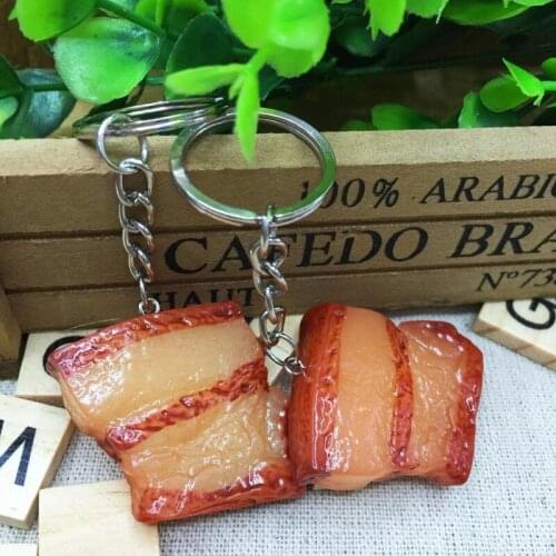 10pcs Resin Simulated Food Braised Pork Key Chains Funny Cute KeyChains For Women Boys 2018 New Hot Sell Creative Trinkets