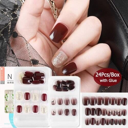 24pcs/Set Detachable Long Coffin Fake Nails European Rainbow Ballerina Full Nail Art Tips Colorful Beauty Artificial False Nails