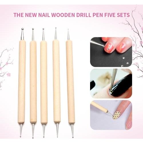 5Pcs 2 Heads Wooden Dotting Pen Rhinestones Picker Nail Art Pen Embossing Pen Nail Art Tools