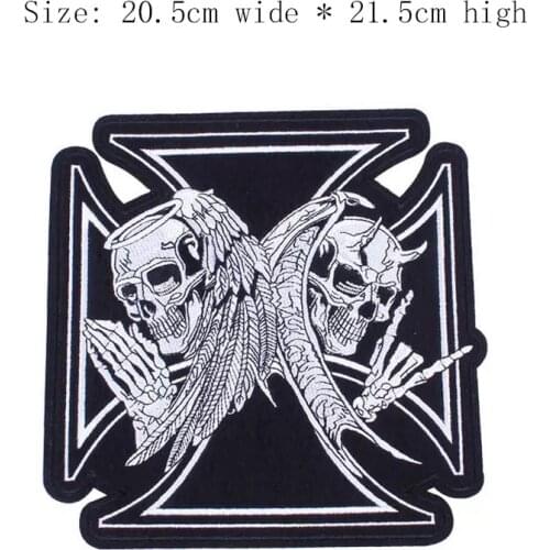 Hells Angels Cross Skull embroidery patch 21.5cm high iron on sew on emblemas for Motorcycle club full back grey color