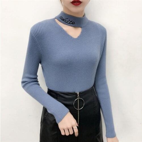 Womens Spring Autumn Style Slim Blouses Shirts Womens Turtleneck Knitted Solid Color Letter Long Sleeve Tops DD8311