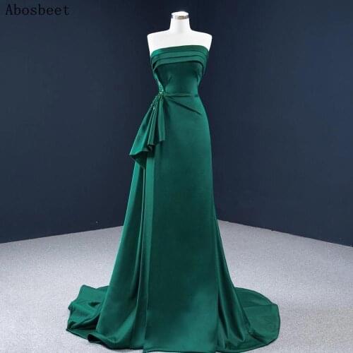 DD JYOY Elegant Strapless Green Evening Dress Long Green Formal Evening Gown Prom Women Wear A Line Small Train Shining Beads