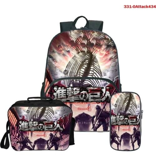 Women Men Backpack 16 Inch Girls Boys School Bags Teenage Attack on Titan Anime Travel Backpack Bookbag Pen Bag Mochilas 3pcs