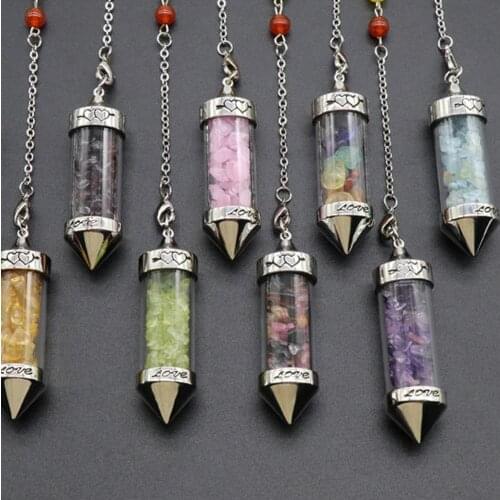 Gravel Natural Stone 7 Chakra Necklaces & Pendants for Women Men Yellow Quartz Crystal Yoga Reiki Healing Divination Jewelry