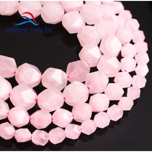 CAMDOE DANLEN Natural Rock Crystal Faceted Rose Pink Quartz Loose Beads 6 8 10 12 MM Diy Stone Beads Handmade For Jewelry Making