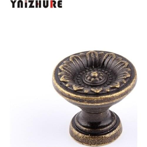 1pc 25*22mm Flower Round Brass Knobs Antique Handle And For Cabinets Single Hole Door Bronze Zinc Alloy