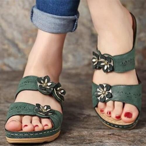 Summer Women Slippers Flower Decoration Slingback Sandals Ladies Open Toe Casual Shoes Platform Wedge Slides Beach Woman Shoe