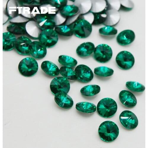 Malachite Green Round Rivoli Shape Point Back Glass Rhinestones Fancy Stone For Jewelry Making 8mm 10mm 12mm 14mm 16mm 18mm