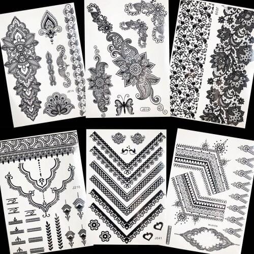 Women Fashion Temporary Black Tattoo Girls Bracelet Body Arm Stickers Fake Tattoo Chains Floarl Art Tatoos Nightclub Lace Makeup