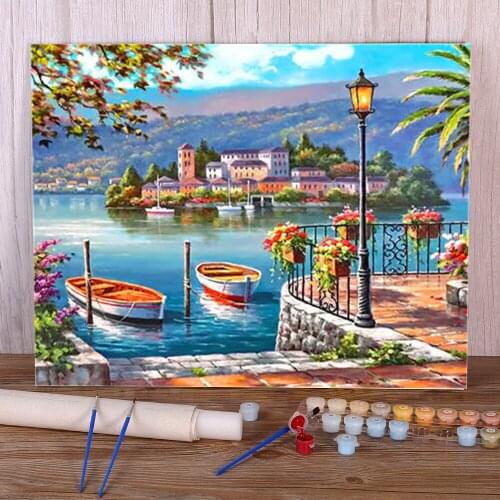 Landscape Town Seaside DIY Paint By Numbers Package Oil Paints 50*70 Oil Painting Decorative Paintings Crafts Drawing