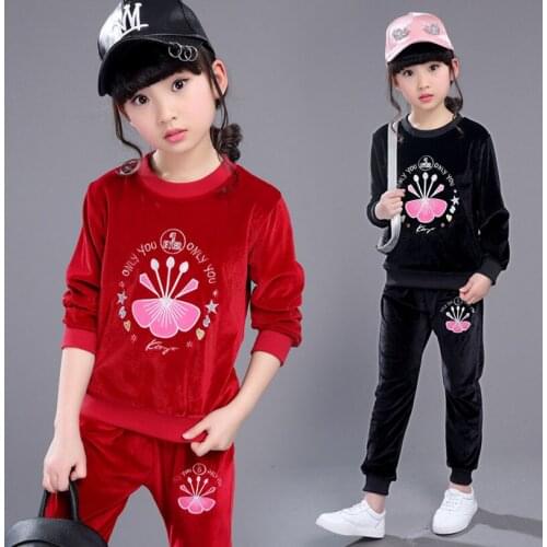 2017 New Girls Sports Suit Fashion Autumn Clothing Set Pleuche Long Sleeve Outfit for Children 4~12 Years Old