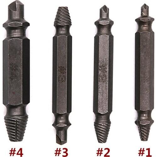 New 4Pcs 1# 2# 3# 4# Screw Extractor Drill Bits Guide Set Broken Damaged Bolt Remover Double Ended Damaged Screw Extractor