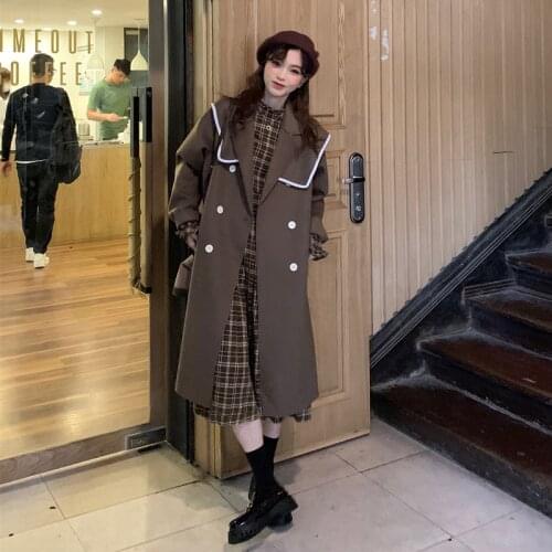 Autumn Winter Women coat Woolen cloth Plus Cotton Sailor collar Preppy style Patchwork woolen coat abrigos mujer invierno 2020