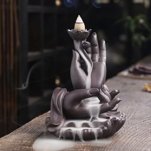Hot Ceramic Creative Feng Shui Decorations Buddha Hand Backflow Incense Burner Desktop Ornament Incense Holder Home Accessories