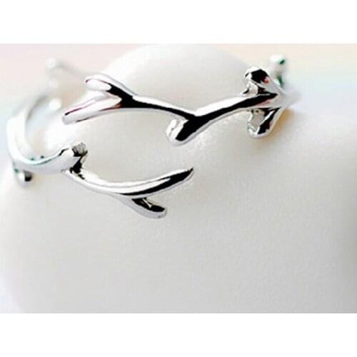 Simple Branch Leaf Thin Silver Color Adjustable Ring For Women Ladies Girls Trendy Fashion Finger Jewelry Gifts